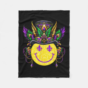 Mardi Gras Retro Smile Face Jester Fleur de Lis Be Fleece Deken