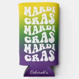 Mardi Gras Retro Text Ombre Party Seltzer Blikjeskoeler