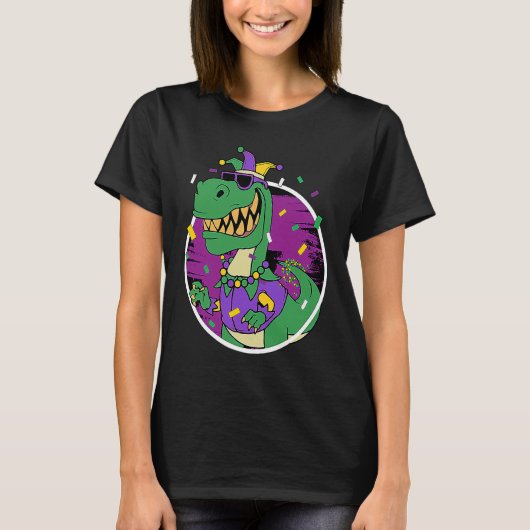 Mardi Gras Rex Dinosaur Dino Mardi Gras Bead Costu T-shirt (Voorkant)