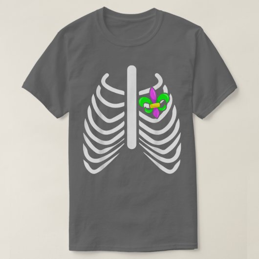 Mardi Gras Rib Heart Skeleton Rib Carnival Masquer T-shirt (Design voorkant)
