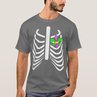 Mardi Gras Rib Heart Skeleton Rib Carnival Masquer T-shirt
