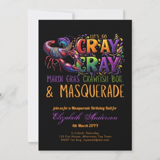Mardi Gras Rivierkreeft Kookfeest Maskerade Laat h Kaart (Voorkant)