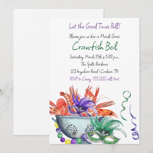 Mardi Gras Rivierkreeft Kookfeest Uitnodiging (Voorkant / Achterkant)