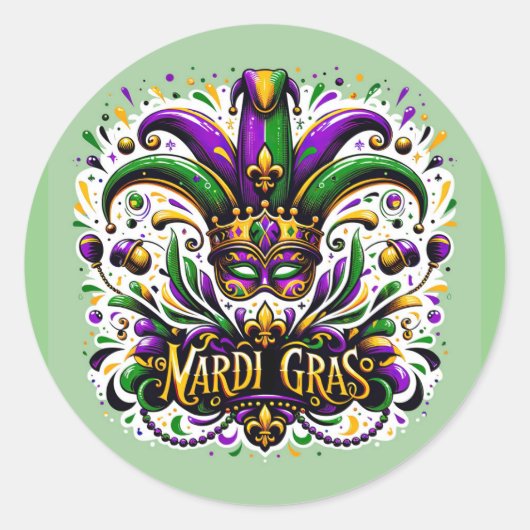 Mardi Gras Ronde Sticker (Voorkant)