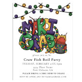 Mardi Gras Roodbaars Boil Party Masquerade Uitnodiging Briefkaart