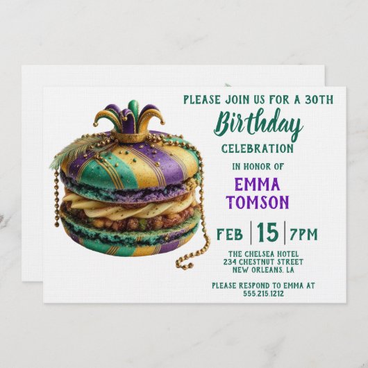 Mardi Gras Royal Macaron Birthday Kaart (Voorkant / Achterkant)