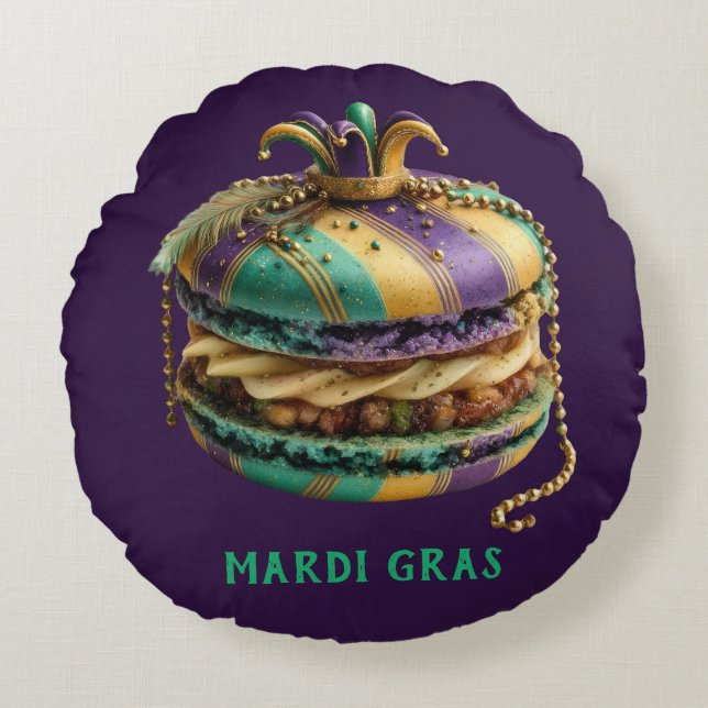 Mardi Gras Royal Macaron Rond Kussen (Voorkant)
