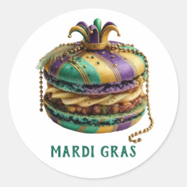 Mardi Gras Royal Macaron Ronde Sticker