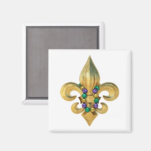 Mardi Gras Royalty Fleur de Lis Symbol met kralen Magneet (Voorkant / Achterkant)