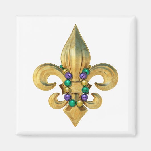 Mardi Gras Royalty Fleur de Lis Symbol met kralen Magneet (Voorkant)