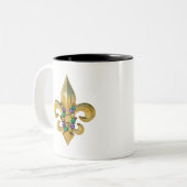 Mardi Gras Royalty Fleur de Lis Symbol met kralen Tweekleurige Koffiemok (Voorkant links)