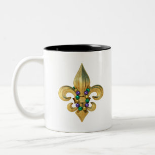 Mardi Gras Royalty Fleur de Lis Symbol met kralen Tweekleurige Koffiemok
