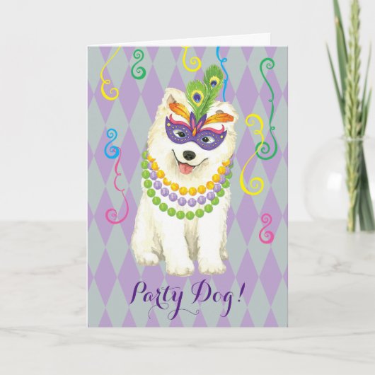 Mardi Gras Samoyed Kaart (Voorkant)