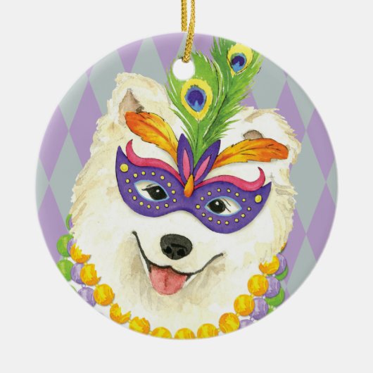 Mardi Gras Samoyed Keramisch Ornament (Voorkant)