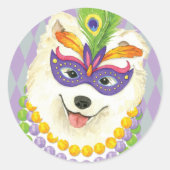 Mardi Gras Samoyed Ronde Sticker (Voorkant)
