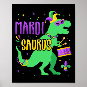 Mardi Gras Saurus dinosaurus T-rex met Jester Joke Poster