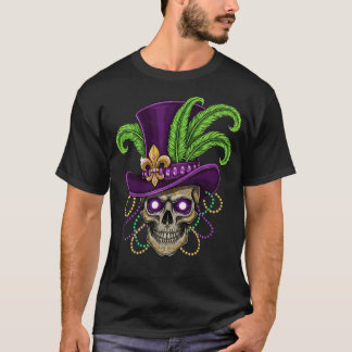 Mardi Gras-schedel met paarse hoed T-shirt