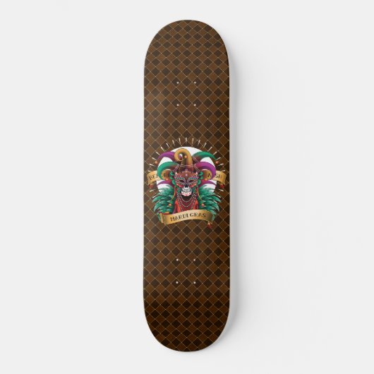Mardi Gras Schedel Nar New Orleans Skateboard (Voorkant)