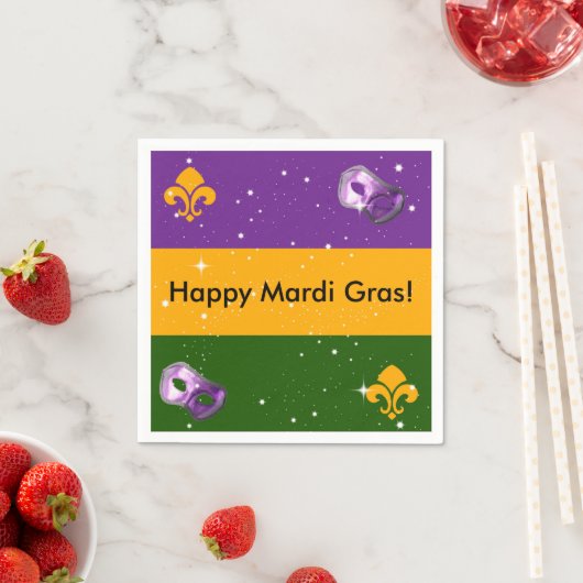 Mardi Gras servetten met masker en fleur de lis (Insitu)