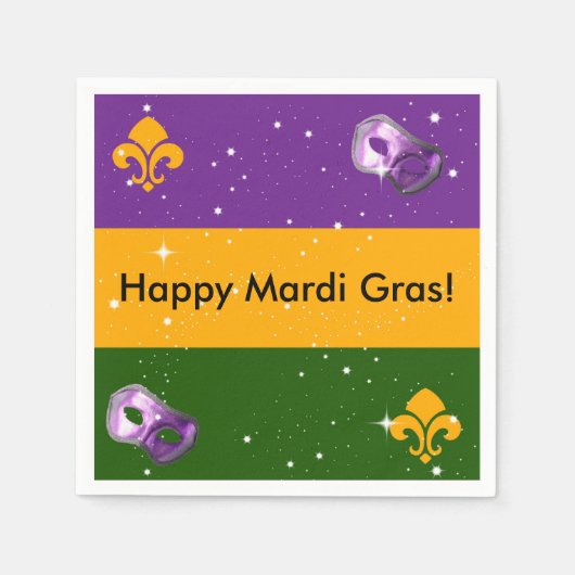 Mardi Gras servetten met masker en fleur de lis (Voorkant)