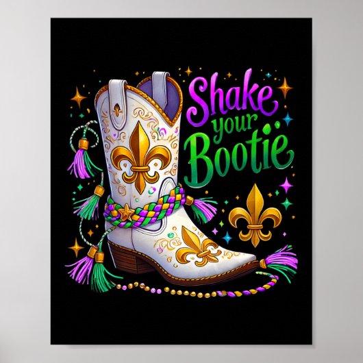 Mardi Gras Shake Your Bootie Bead Boot Carnival Pa Poster (Voorkant)
