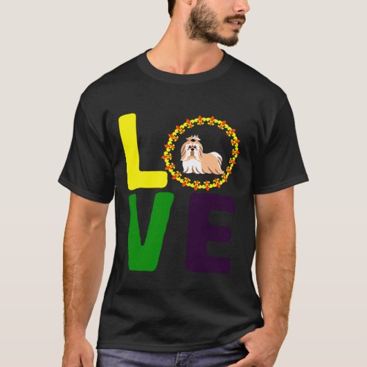 Mardi Gras Shih Tzu Dog Mam Vader houdt van Lis T-shirt (Voorkant)