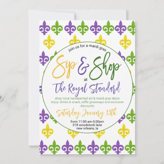 Mardi Gras Sip Shop Uitnodiging (Voorkant)