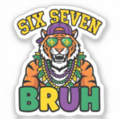 Mardi Gras Six Seven Bruh Flamingo 6 7 Meme  Sticker (Voorkant)