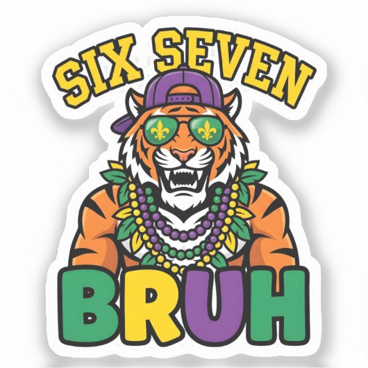 Mardi Gras Six Seven Bruh Flamingo 6 7 Meme  Sticker (Voorkant)