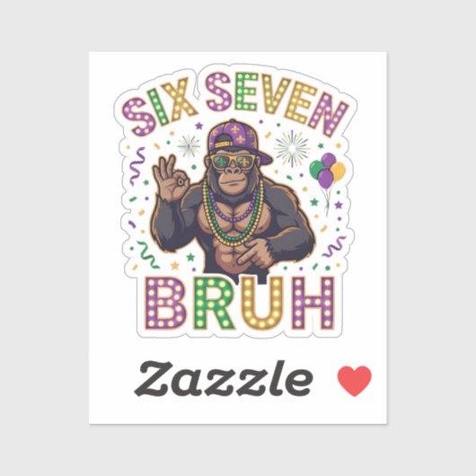 Mardi Gras Six Seven Bruh  gorilla 6 7 Meme  Sticker (Vel)