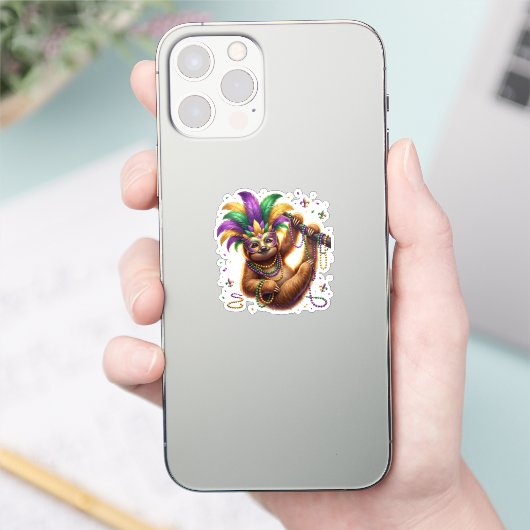 Mardi Gras Six Seven Bruh Sloth 6 7 Meme Sticker (Telefoon)
