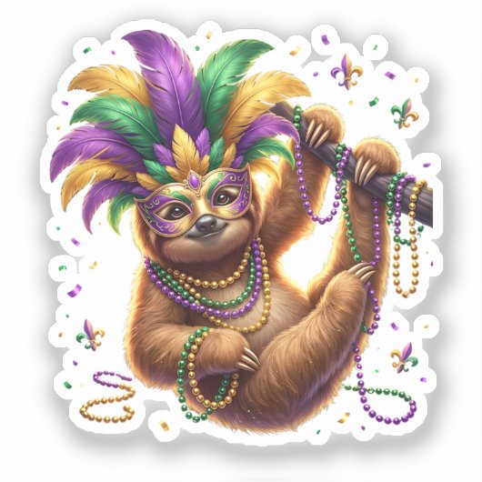 Mardi Gras Six Seven Bruh  Sloth 6 7 Meme  Sticker (Voorkant)