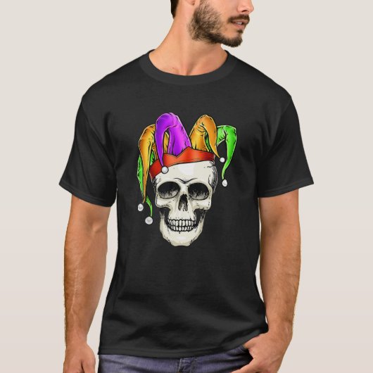 Mardi Gras Skeleton Jester Joker Carnival T-shirt (Voorkant)