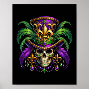 Mardi Gras Skull Top Hoed New Orleans Witch Doctor Poster