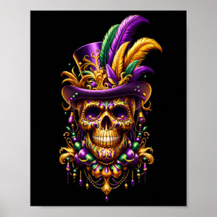 Mardi Gras Skull Top Hoed New Orleans Witch Doctor Poster