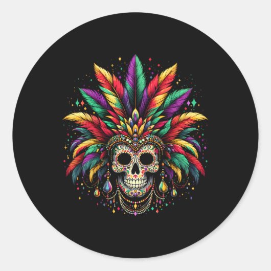 Mardi Gras Skull Witch Doctor New Orleans Men Wome Ronde Sticker (Voorkant)