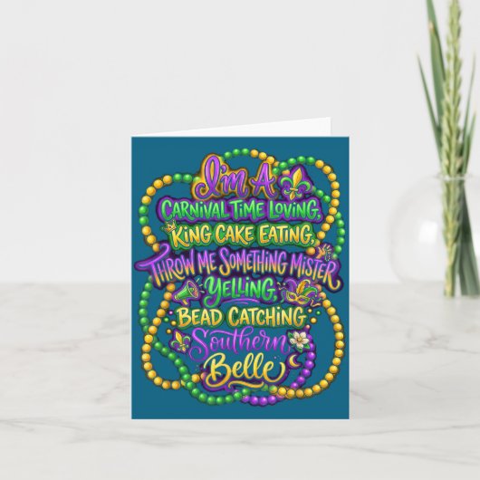 Mardi Gras Southern Belle Carnaval Ontwerp Kaart (Voorkant)