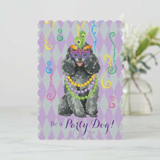 Mardi Gras Speelgoed Poodle Kaart (Staand voorkant)