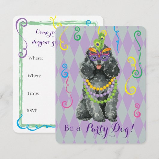 Mardi Gras Speelgoed Poodle Kaart (Voorkant / Achterkant)