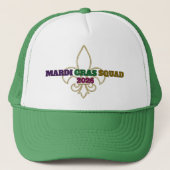 Mardi Gras Squad 2026 Fleur De Lis Groen Trucker Pet (Voorkant)