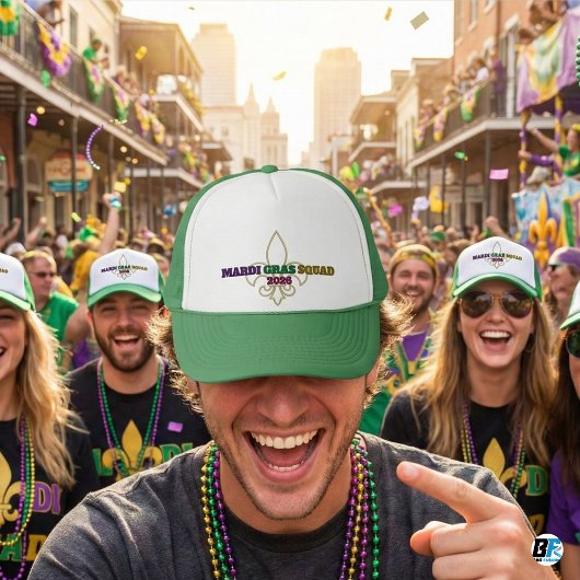 Mardi Gras Squad 2026 Fleur De Lis Groen Trucker Pet