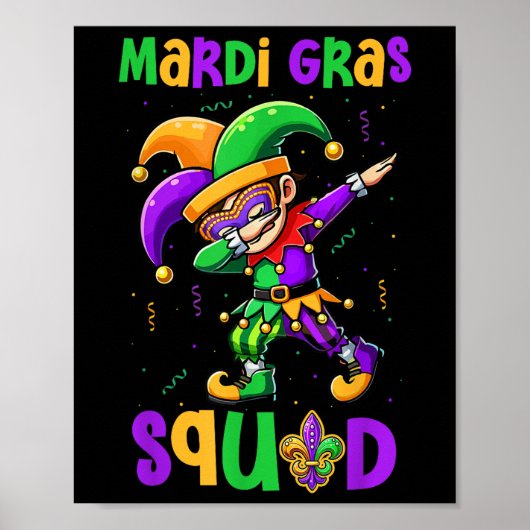 Mardi Gras Squad Dabbing Kind Boy Masked Jester Pe Poster (Voorkant)
