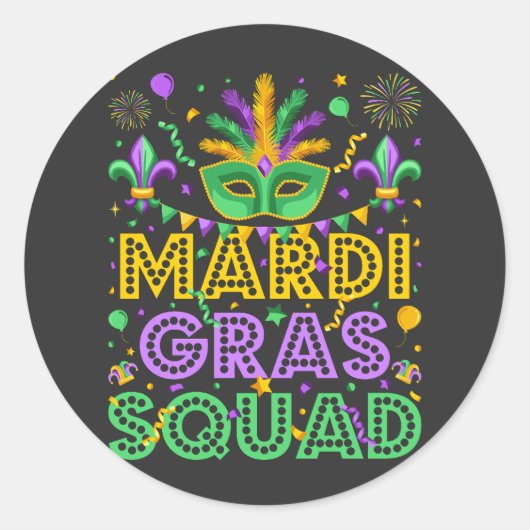 Mardi Gras Squad Matching Ronde Sticker (Voorkant)