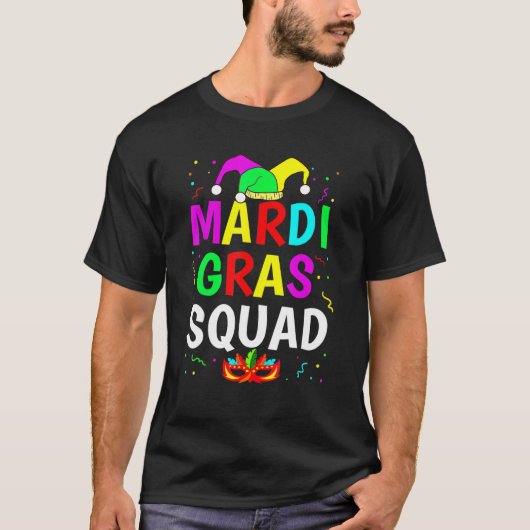 Mardi Gras Squad Men Women Funny Mask Festival Par T-shirt (Voorkant)