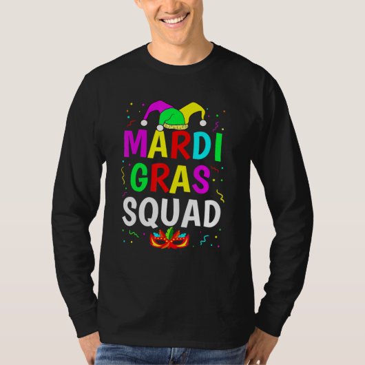 Mardi Gras Squad Men Women Funny Mask Festival Par T-shirt (Voorkant)