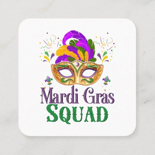 Mardi Gras Squad Vierkante Visitekaartje (Achterkant)