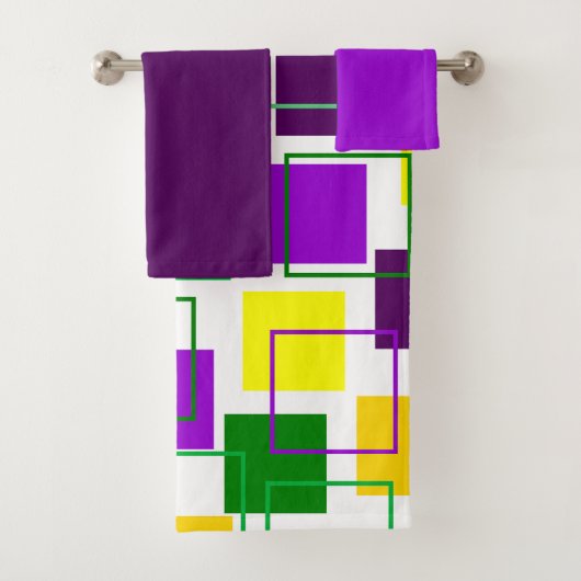 Mardi Gras Squares and Outlines Bath Towel Set Bad Handdoek (Insitu)