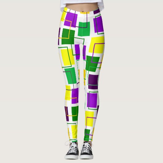 Mardi Gras Squares en contouren Leggings (Voorkant)