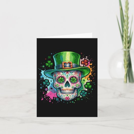 Mardi Gras St Patricks Day Shamrock Sugar Skull Ca Kaart (Voorkant)