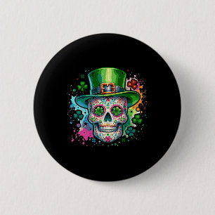 Mardi Gras St Patricks Day Shamrock Sugar Skull Ca Ronde Button 5,7 Cm